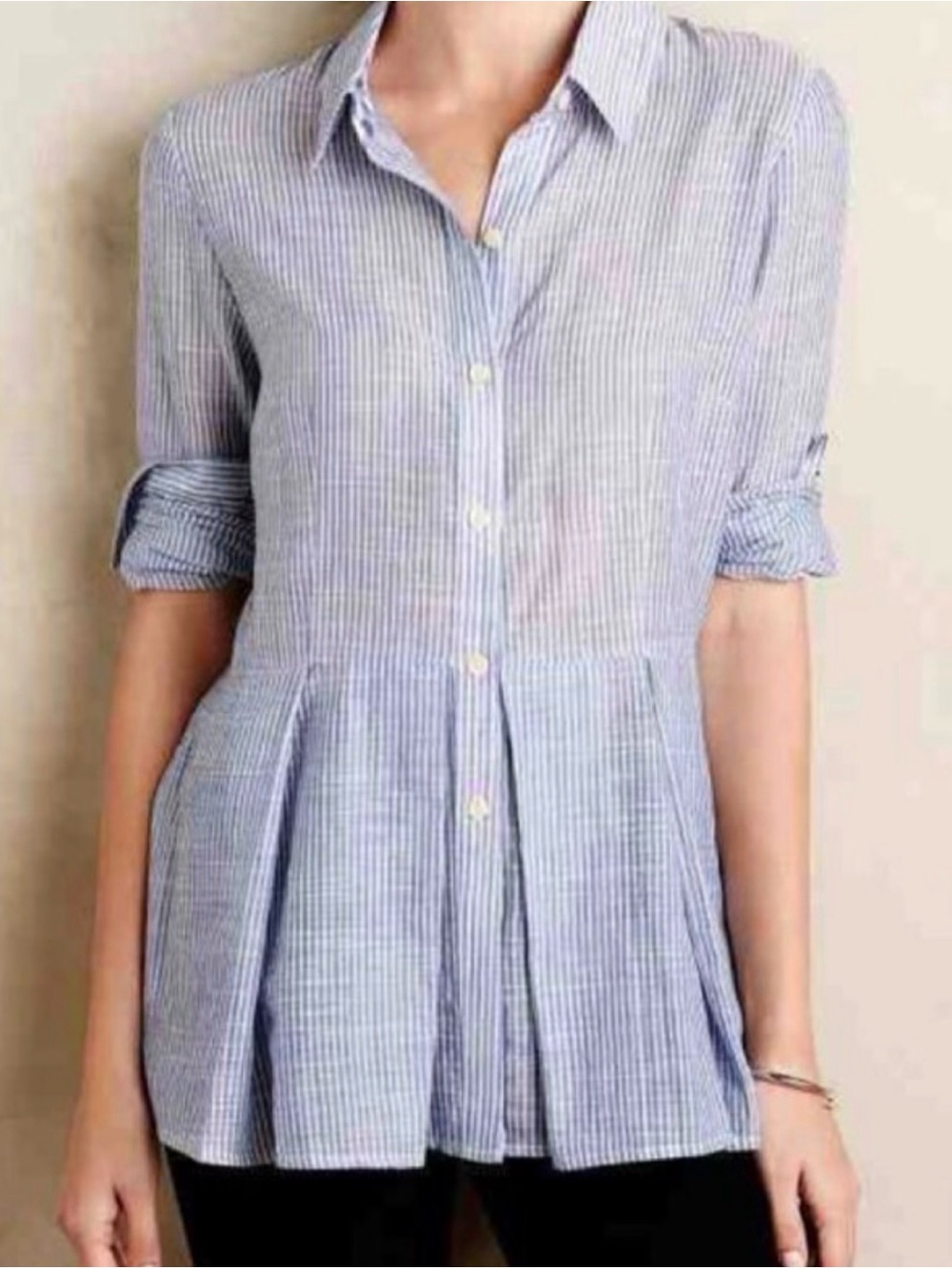 Anthropologie Tylho Striped Pleated Peplum Top PS